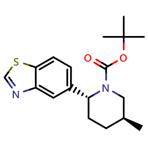Chemical structure of tert-Butyl (2R,5S)-2-(1,3-benzothiazol-5-yl)-5-methyl-piperidine-1-carboxylate , CAS 2760268-03-7, AChemBlock AD244706