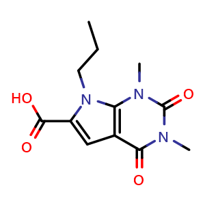 Chemical structure of 1,3-Dimethyl-2,4-dioxo-7-propyl-2,3,4,7-tetrahydro-1H-pyrrolo[2,3-d]pyrimidine-6-carboxylic acid , CAS 1018256-11-5, AChemBlock AD244720