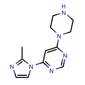 Chemical structure of 4-(2-Methyl-1H-imidazol-1-yl)-6-(piperazin-1-yl)pyrimidine , CAS 1706446-94-7, AChemBlock AD244724