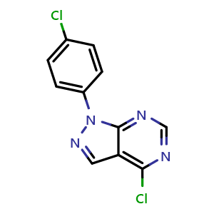 Chemical structure of 4-Chloro-1-(4-chloro-phenyl)-1H-pyrazolo[3,4-d]pyrimidine , CAS 5334-59-8, AChemBlock AD244744