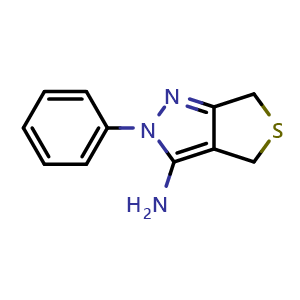 Chemical structure of 2-Phenyl-2,6-dihydro-4H-thieno[3,4-c]pyrazol-3-ylamine , CAS 95469-88-8, AChemBlock AD244745
