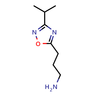 Chemical structure of 3-[3-(Propan-2-yl)-1,2,4-oxadiazol-5-yl]propan-1-amine , CAS 926230-87-7, AChemBlock AD244750
