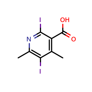 Chemical structure of 2,5-Diiodo-4,6-dimethylpyridine-3-carboxylic acid , CAS 2413379-54-9, AChemBlock AD244773
