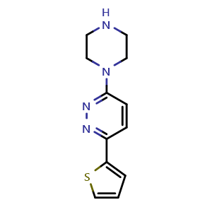 Chemical structure of 3-Piperazin-1-yl-6-(2-thienyl)pyridazine , CAS 1105195-40-1, AChemBlock AD244774