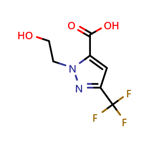 Chemical structure of 1-(2-Hydroxyethyl)-3-(trifluoromethyl)-1H-pyrazole-5-carboxylic acid , CAS 2092239-64-8, AChemBlock AD244781
