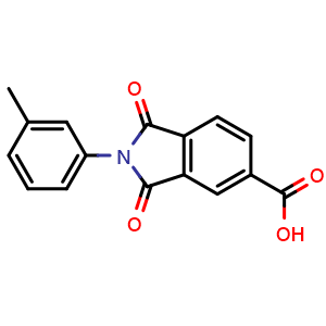Chemical structure of 2-(3-methylphenyl)-1,3-dioxoisoindoline-5-carboxylic acid , CAS 67822-73-5, AChemBlock AD244791