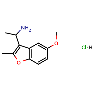 Chemical structure of 1-(5-Methoxy-2-methyl-1-benzofuran-3-yl)ethanamine hydrochloride , CAS 1182284-36-1, AChemBlock AD244816