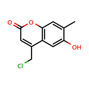 Chemical structure of 6-Hydroxy-7-methyl-4-(chloromethyl)-2H-chromen-2-one , CAS 845637-29-8, AChemBlock AD244818