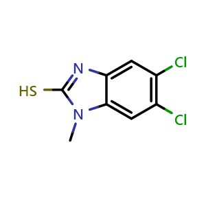Chemical structure of 5,6-Dichloro-1-methyl-1H-1,3-benzodiazole-2-thiol , CAS 71806-06-9, AChemBlock AD244858