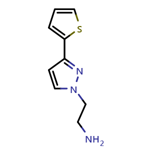 Chemical structure of 2-(3-(Thiophen-2-yl)-1H-pyrazol-1-yl)ethan-1-amine , CAS 1020706-50-6, AChemBlock AD244863