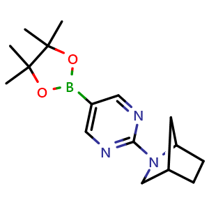 Chemical structure of 2-[5-(4,4,5,5-tetramethyl-1,3,2-dioxaborolan-2-yl)pyrimidin-2-yl]-2-azabicyclo[2.2.1]heptane , AChemBlock AD244864