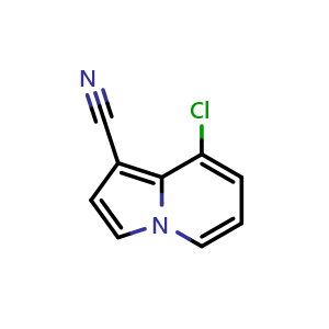 Chemical structure of 8-Chloroindolizine-1-carbonitrile , CAS 1246845-16-8, AChemBlock AD244870