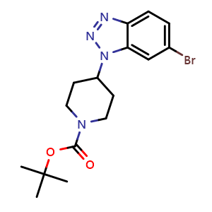 Chemical structure of tert-Butyl 4-(6-bromo-1H-benzo[d][1,2,3]triazol-1-yl)piperidine-1-carboxylate , CAS 2287314-14-9, AChemBlock AD244873