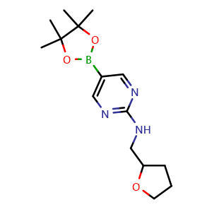 Chemical structure of N-[(oxolan-2-yl)methyl]-5-(4,4,5,5-tetramethyl-1,3,2-dioxaborolan-2-yl)pyrimidin-2-amine , CAS 1417628-69-3, AChemBlock AD244885