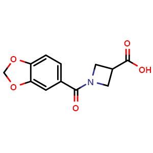 Chemical structure of 1-(1,3-benzodioxol-5-ylcarbonyl)azetidine-3-carboxylic acid , CAS 1350989-18-2, AChemBlock AD244904