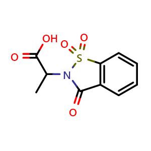 Chemical structure of 2-(1,1-Dioxido-3-oxo-1,2-benzisothiazol-2(3H)-yl)propanoic acid , CAS 178755-54-9, AChemBlock AD244909