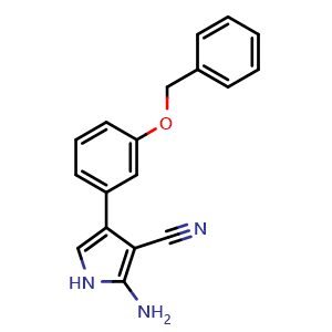 Chemical structure of 2-Amino-4-[3-(benzyloxy)phenyl]-1H-pyrrole-3-carbonitrile , CAS 1179361-70-6, AChemBlock AD244922