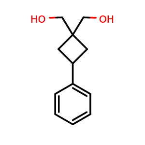 Chemical structure of [1-(Hydroxymethyl)-3-phenylcyclobutyl]methanol , CAS 342042-97-1, AChemBlock AD244942