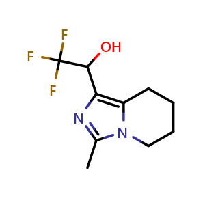 Chemical structure of 2,2,2-Trifluoro-1-{3-methyl-5H,6H,7H,8H-imidazo[1,5-a]pyridin-1-yl}ethan-1-ol , CAS 2166553-36-0, AChemBlock AD244943