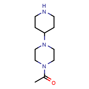 Chemical structure of 1-[4-(piperidin-4-yl)piperazin-1-yl]ethan-1-one , CAS 205059-37-6, AChemBlock AD244975