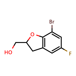 Chemical structure of (7-bromo-5-fluoro-2,3-dihydro-1-benzofuran-2-yl)methanol , CAS 852111-54-7, AChemBlock AD244979