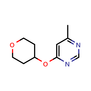 Chemical structure of 4-methyl-6-(oxan-4-yloxy)pyrimidine , CAS 2640815-89-8, AChemBlock AD244991