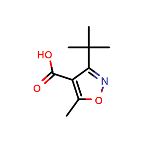 Chemical structure of 3-(tert-butyl)-5-methylisoxazole-4-carboxylic acid , CAS 90643-64-4, AChemBlock AD245004