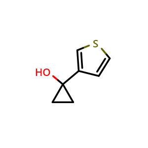 Chemical structure of 1-(thiophen-3-yl)cyclopropan-1-ol , CAS 888505-22-4, AChemBlock AD245007