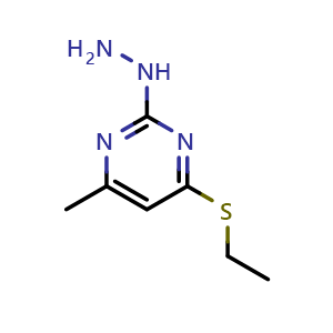 Chemical structure of 4-(ethylsulfanyl)-2-hydrazinyl-6-methylpyrimidine , CAS 89852-75-5, AChemBlock AD245008