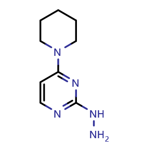 Chemical structure of 2-hydrazinyl-4-(piperidin-1-yl)pyrimidine , CAS 118121-86-1, AChemBlock AD245009