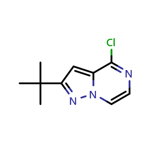 Chemical structure of 2-(tert-Butyl)-4-chloropyrazolo[1,5-a]pyrazine , CAS 1379314-67-6, AChemBlock AD245012