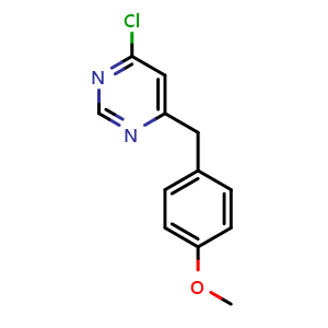 Chemical structure of 4-chloro-6-(4-methoxybenzyl)pyrimidine , CAS 2091119-19-4, AChemBlock AD245024