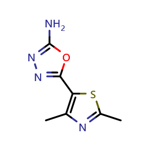 Chemical structure of 5-(2,4-dimethyl-1,3-thiazol-5-yl)-1,3,4-oxadiazol-2-amine , CAS 31877-60-8, AChemBlock AD245040
