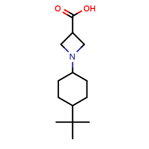 Chemical structure of 1-(4-(tert-Butyl)cyclohexyl)azetidine-3-carboxylic acid , CAS 1127402-31-6, AChemBlock AD245050