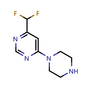 Chemical structure of 4-(difluoromethyl)-6-(piperazin-1-yl)pyrimidine , CAS 2098063-11-5, AChemBlock AD245065