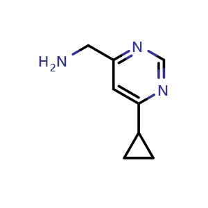 Chemical structure of (6-cyclopropylpyrimidin-4-yl)methanamine , CAS 1495860-21-3, AChemBlock AD245069