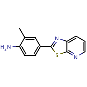 Chemical structure of (2-methyl-4-[1,3]thiazolo[5,4-b]pyridin-2-ylphenyl)amine , CAS 1204297-68-6, AChemBlock AD245084