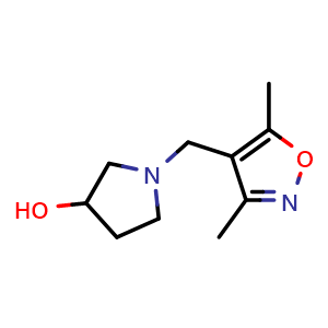 Chemical structure of 1-[(3,5-dimethyl-1,2-oxazol-4-yl)methyl]pyrrolidin-3-ol , CAS 1338660-17-5, AChemBlock AD245089
