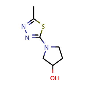 Chemical structure of 1-(5-methyl-1,3,4-thiadiazol-2-yl)pyrrolidin-3-ol , CAS 1487131-19-0, AChemBlock AD245126