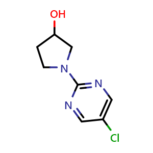 Chemical structure of 1-(5-chloropyrimidin-2-yl)pyrrolidin-3-ol , CAS 1261232-18-1, AChemBlock AD245127