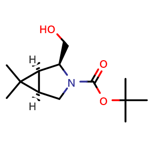 Chemical structure of (1S,2S,5R)-tert-Butyl 2-(hydroxymethyl)-6,6-dimethyl-3-aza-bicyclo[3.1.0]hexane-3-carboxylate , AChemBlock AD245130