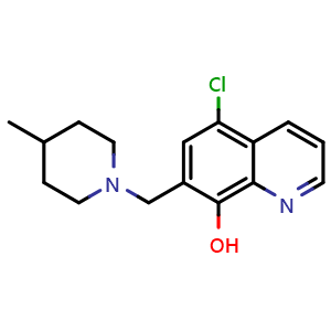Chemical structure of 5-Chloro-7-[(4-methylpiperidin-1-yl)methyl]quinolin-8-ol , CAS 294675-78-8, AChemBlock AD245132