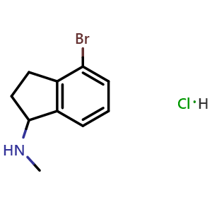Chemical structure of 4-bromo-N-methyl-2,3-dihydro-1H-inden-1-amine hydrochloride , CAS 2379946-86-6, AChemBlock AD245138