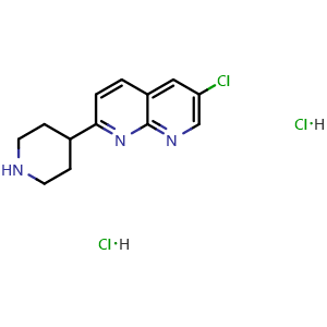 Chemical structure of 6-chloro-2-(piperidin-4-yl)-1,8-naphthyridine dihydrochloride , CAS 2640815-76-3, AChemBlock AD245150