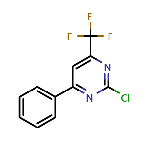 Chemical structure of 2-chloro-4-phenyl-6-(trifluoromethyl)pyrimidine , CAS 503146-00-7, AChemBlock AD245169