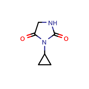 Chemical structure of 3-cyclopropylimidazolidine-2,4-dione , CAS 69627-56-1, AChemBlock AD245178