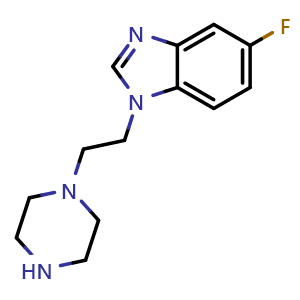Chemical structure of 5-fluoro-1-[2-(piperazin-1-yl)ethyl]-1H-1,3-benzodiazole , CAS 2097937-55-6, AChemBlock AD245185