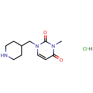 Chemical structure of 3-methyl-1-[(piperidin-4-yl)methyl]-1,2,3,4-tetrahydropyrimidine-2,4-dione hydrochloride , CAS 2307552-75-4, AChemBlock AD245186
