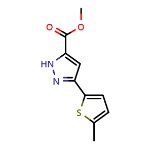 Chemical structure of methyl 3-(5-methylthiophen-2-yl)-1H-pyrazole-5-carboxylate , CAS 1025405-27-9, AChemBlock AD245187