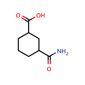 Chemical structure of 3-Carbamoylcyclohexane-1-carboxylic acid , CAS 180046-83-7, AChemBlock AD245188